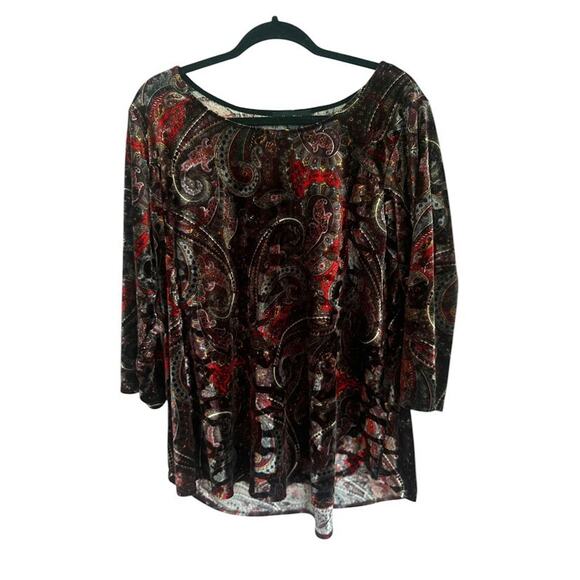 Karen Kane Paisley Stretch Velvet Pullover Top Plus Size 2x Casual Made in USA - Picture 2 of 8